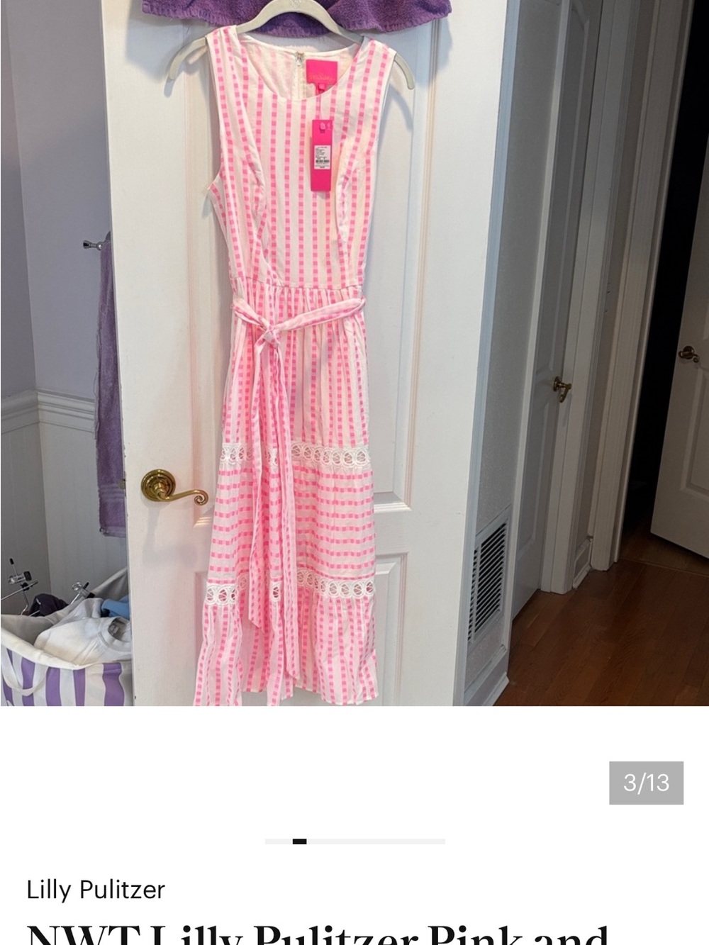 NWT Lilly Pulitzer Pink and White Striped Tie-Waist Maxi Dress - Picture 3 of 12